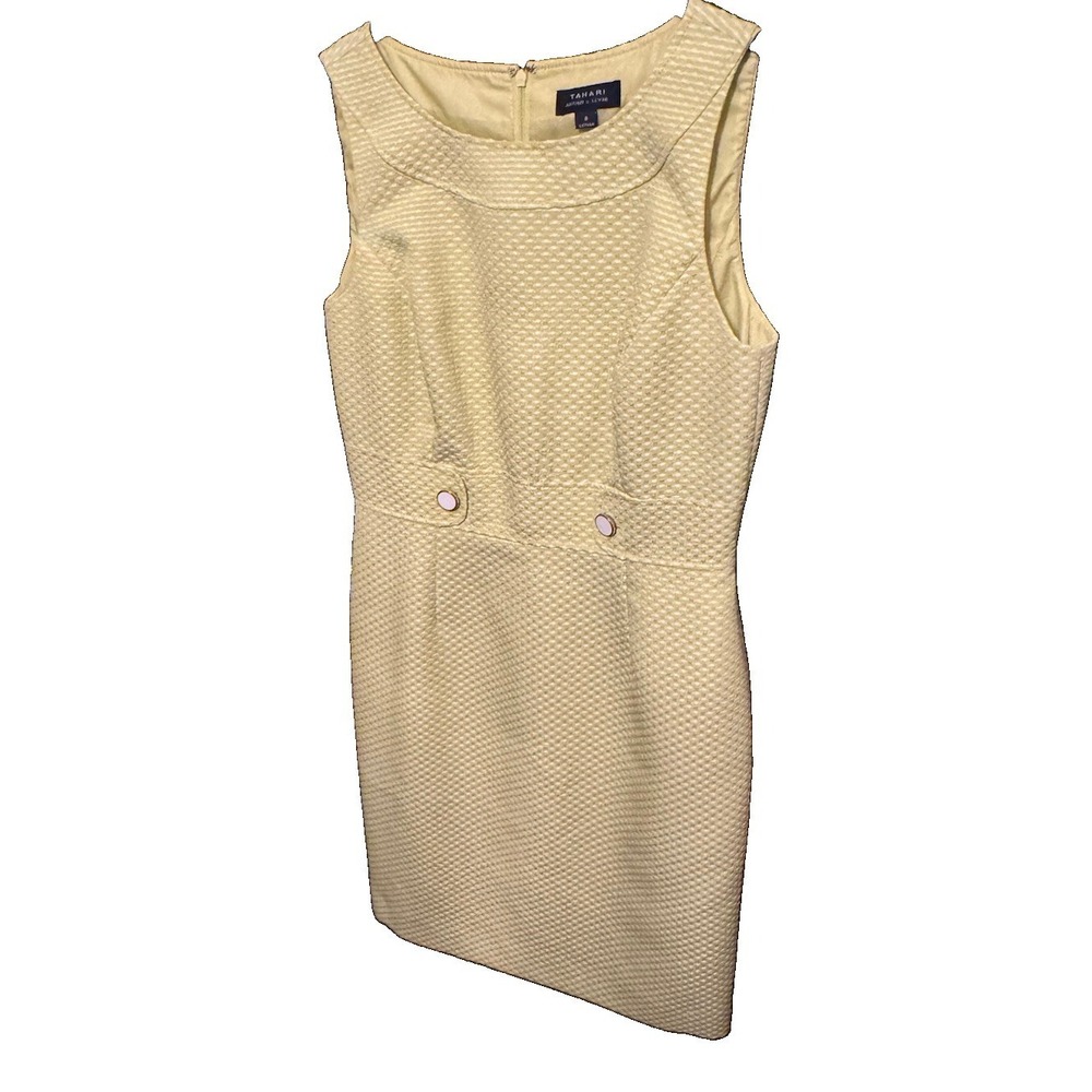 Tahari Arthur S. Levine Lime Green Textured Sleeveless Sheath Dress Size 8